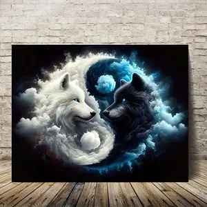1 Piece - Rumor Style Wolf King, 15.75x 11.81inch, Modern Home Decor, Wooden Frame Suitable for Living Room, Bedroom, Office Indoor Wall Decoration, Mysterious Design Artwork, Wolf-shaped Hanging Decoration, 2D Flat, Room Decoration