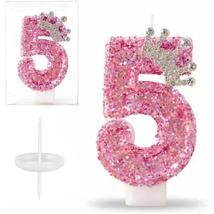Birthday Number Candle Sparkling Princess Crown Party Candle Number Glitter Cake Decoration Party Hat Party and Birthday Celebration Decorations (, Number 5)