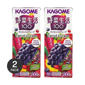 KAGOME Vegetable Life 100 Carrot & Grape Juice 200ml Each - 2 Pack | Healthy No Additives