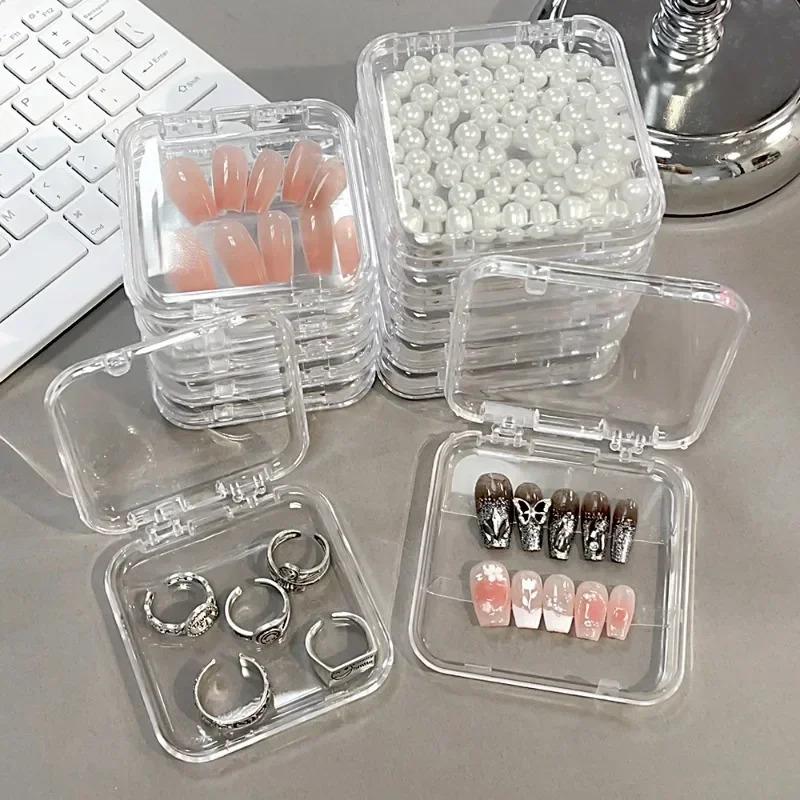 2Pcs Square Nail Storage Box Portable Acrylic Transparent Container Jewelry Earring Rings Bracelet Badge Nail Packaging Case