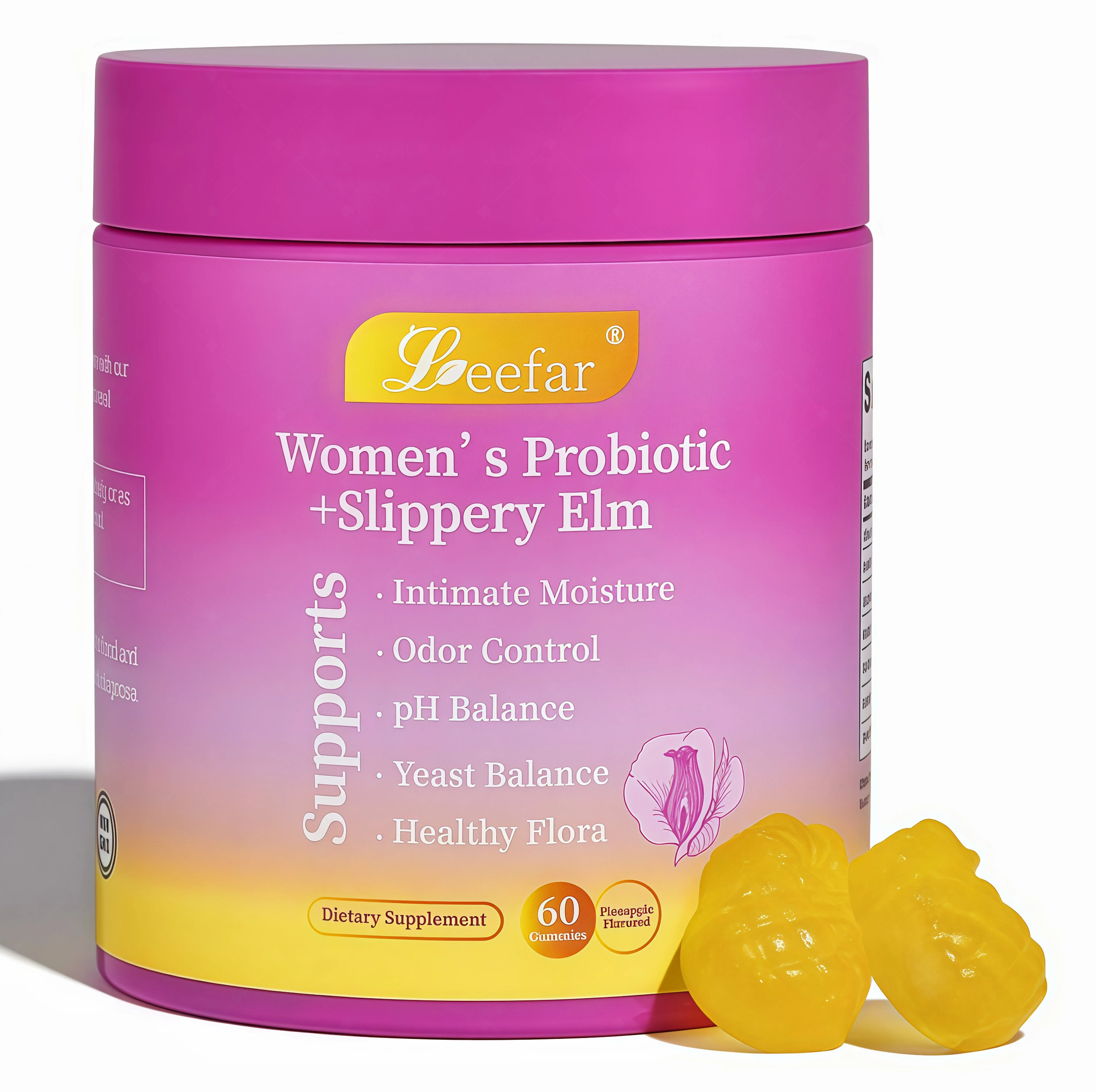LEEFAR Her Probiotics Gummies HA - All in One Solution with Slippery Elm and Prebiotics & Lactobacillus Probiotic Blend for Women's pH Balance and Dryness Hawaiian Pineapple Gummies Dietary Supplement