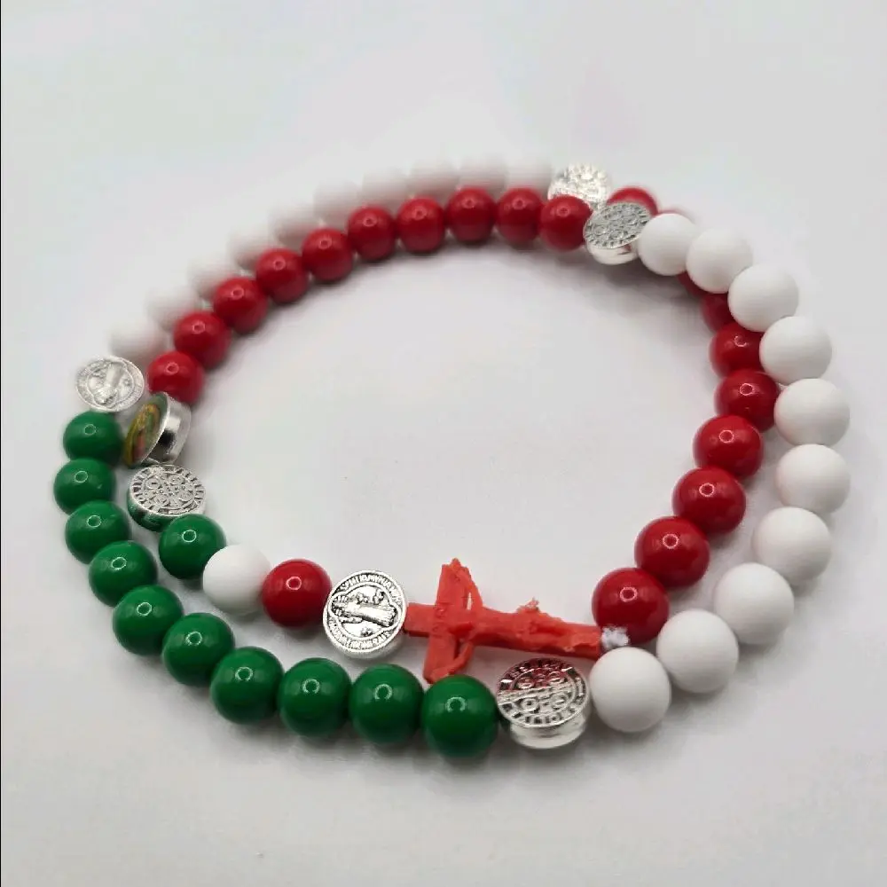Stretchy Cristero Rosary - Mexican Flag Colors