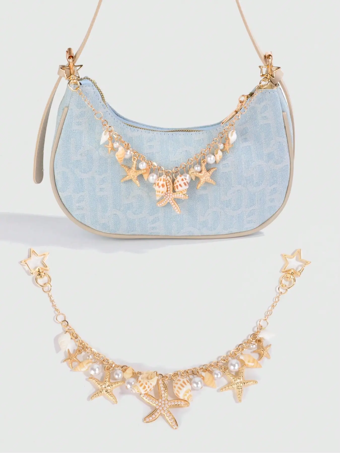 1pc Vacation Beach Style Sea Shell Conch Pearl Metal Bag Charm, Wedding Decor Chain, Purse Accessories, Purse Charms, Charms For Purses, Purse Charms For Handbags