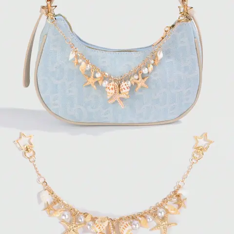 1pc Vacation Beach Style Sea Shell Conch Pearl Metal Bag Charm, Wedding Decor Chain, Purse Accessories, Purse Charms, Charms For Purses, Purse Charms For Handbags, Bag Accessory