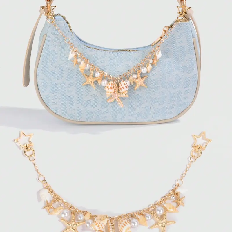 1pc Vacation Beach Style Sea Shell Conch Pearl Metal Bag Charm, Wedding Decor Chain, Purse Accessories, Purse Charms, Charms For Purses, Purse Charms For Handbags, Bag Accessory