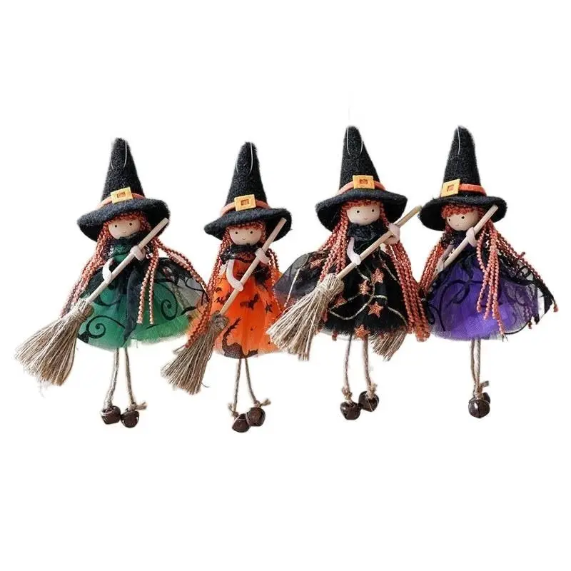 2PCS Lightweight Double-Sided Silk Decorative Net Curtain Ornaments Set - 20cm*12cm Angel/Broom Girl Pendant, Bell Hanging Doll, Box, Halloween/Christmas Tree Decor, Home Supplies Gift Accessory
