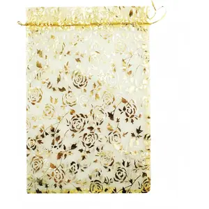 8 x 12 Inch 100 Drawstring Heart Flower Bags Organza   Pouch Candy Pouch Drawstring Wedding Favor Bags ( flower)