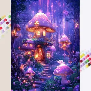 1 set of DIY diamond painting kit, 5D diamond art kit, DIY decor mushrooms, cottage, forest. Mosaic, diamond art, DIY art home decor.
