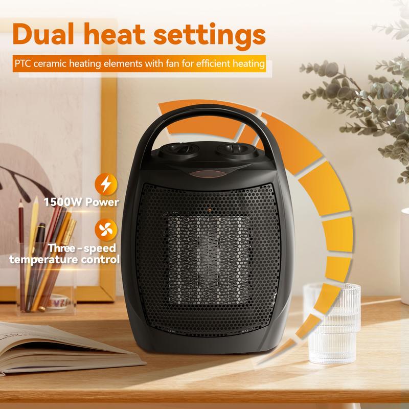 R.W.FLAME Small Space Heater for Indoor Use, Electric Ceramic Space Heater, Portable Heaters Fan for Office and Bedroom with Adjustable Thermostat ETL Listed,1500W