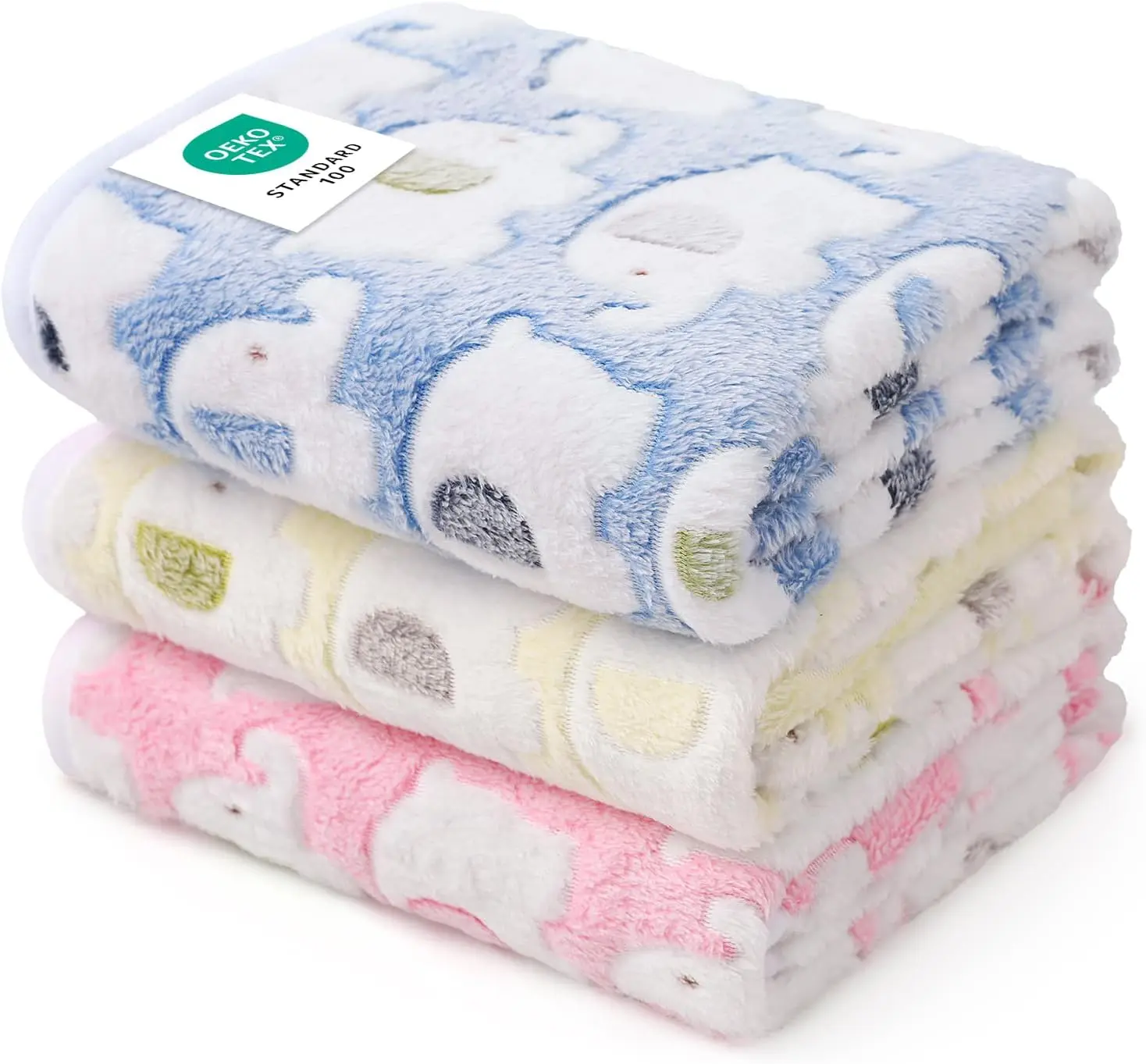 1 Pack 3 Blankets Super Soft Fluffy Premium Cute Elephant Pattern Pet Blanket Flannel Throw for Dog Puppy Cat Blue/Pink/Yellow Small(23x16 inch)