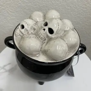 Halloween Ceramic Ouija Cauldron with Skulls