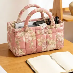 Mini Floral Desktop Storage Basket, Flower Pattern, Elegant Women Essential, Organize Office Supplies, Cosmetics, Bathroom Items, Space Saving, Wide Use, Multipurpose Basket