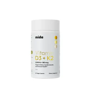 Mida Vitamin D3 + K2 5,000 IU + 180 mcg MK-7 Supports Bone Cardiovascular & Immune Health Calcium Absorption Veggie Capsules - Healthcare