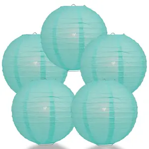 5-Pack 20 Inch Water Blue Parallel Ribbing Round Paper Lantern