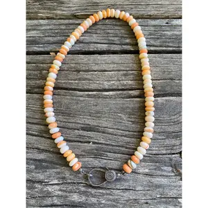 Orange Opal Beaded Necklace with Pave Diamond Clasp