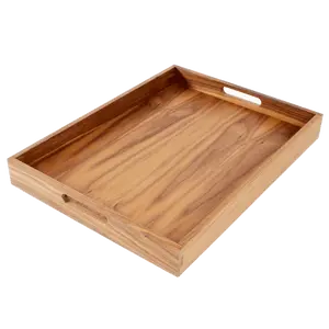 20 x 15 Inch Rectangular Walnut Wood Serving and Coffee Table Tray with Handles by Virginia Boys Kitchens
