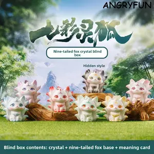 ANGRYFUN Rainbow Spirit Fox Crystal Blind Box Figure – Cute Nine-Tailed Fox Mini Figurine, Desk Collectible and Gift for Girls