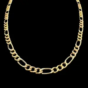 14K 3 TONE HOLLOW FIGARO LINK CHAIN