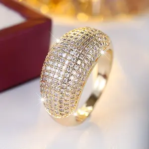 Elegant Copper zirconia Pave Ring for Women, Daily & Party Statement Jewelry, All-Season Fashion Accessory, Luxurious Temperament Wide Band Ring - 1 Piece