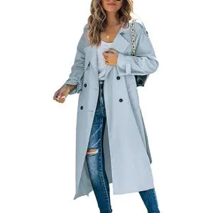 Women's Double Breasted Long Trench Coat Windproof Classic Lapel Slim Overcoat with Belt Womenswear Jackets Can be used with a raincoat