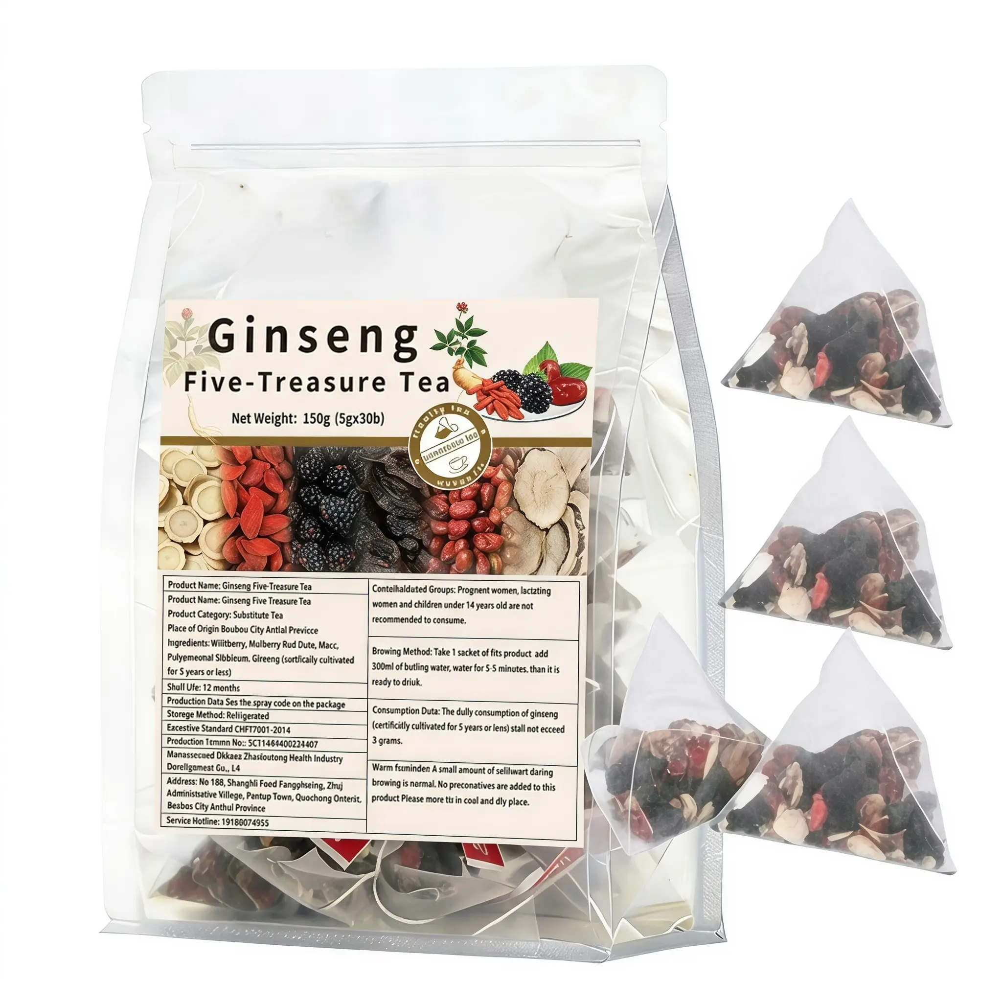 30-Pack Ginseng Five Treasure Herbal Tea, Gentle Daily Energy Support for Men
