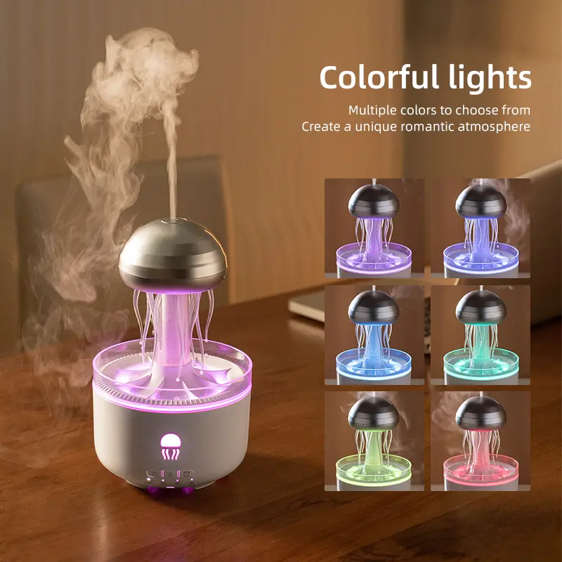 New Mechanical Jellyfish Fragrance Aroma Humidifier - Household Desktop Scent Humidifier with Rotatable Raindrop Design, Color-Changing Atmosphere Lights, Sleep Aid, US Plug