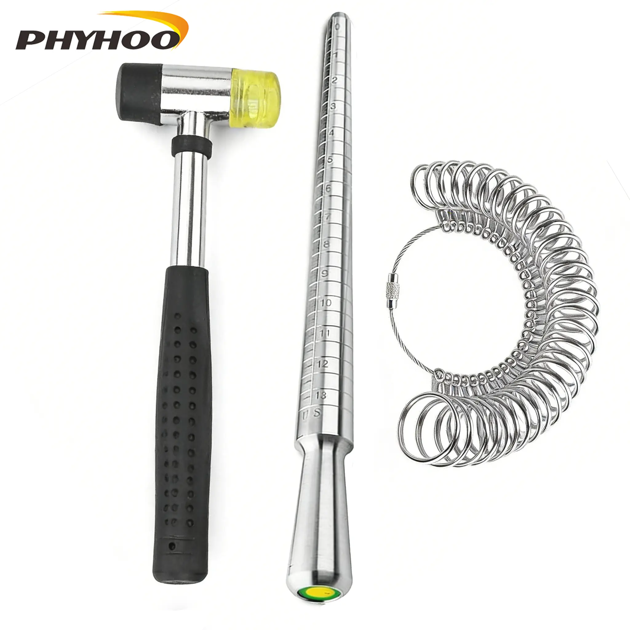 Round Ring Mandrel Metal Ring Sizer Gauge Set – Jewelers Rubber Mallet & US Size 0-13 Steel Jewelry Making Tools