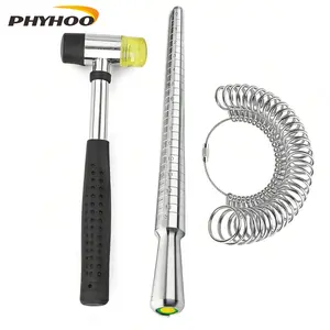 Round Ring Mandrel Metal Ring Sizer Gauge Set – Jewelers Rubber Mallet & US Size 0-13 Steel Jewelry Making Tools