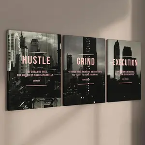 Wooden Framed Canvas Painting, 3 Counts/set Urban Inspirational Letter Decorative Painting, Modern Art Poster for Office Home Dormitory Dining Room Bar, Wooden Wall Art