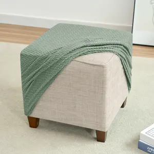 1pc Jacquard Elastic T-Shaped Square Ottoman Cover Elastic Furniture Protector | Nylon Polyester Corduroy, Machine Washable, Elastic-band Closure