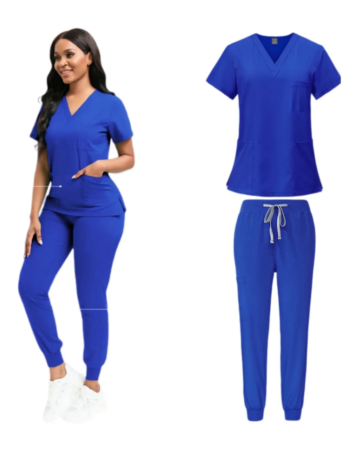 Unisex Fitted Scrub Set for Women Men Medical Uniform Womenswear with Multi Pockets Casual Hospital Workwear for Spa Pet Clinic Veterinary Dental Medical Scrub Sets