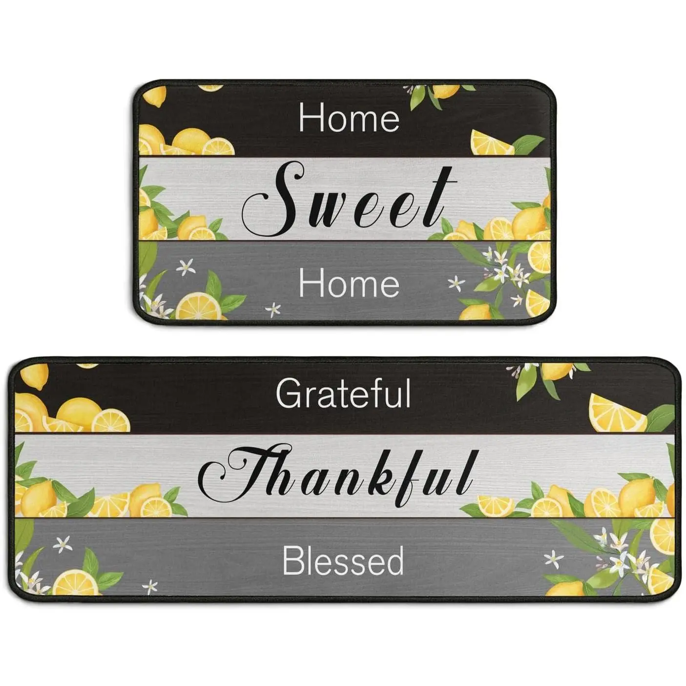 2 count Lemon Kitchen Decor Rug Set,  Kitchen Sink Rugs and Mats Non Skid Washable Absorbent Microfiber Kitchen Floor Carpet 17" x "+17" x 30"