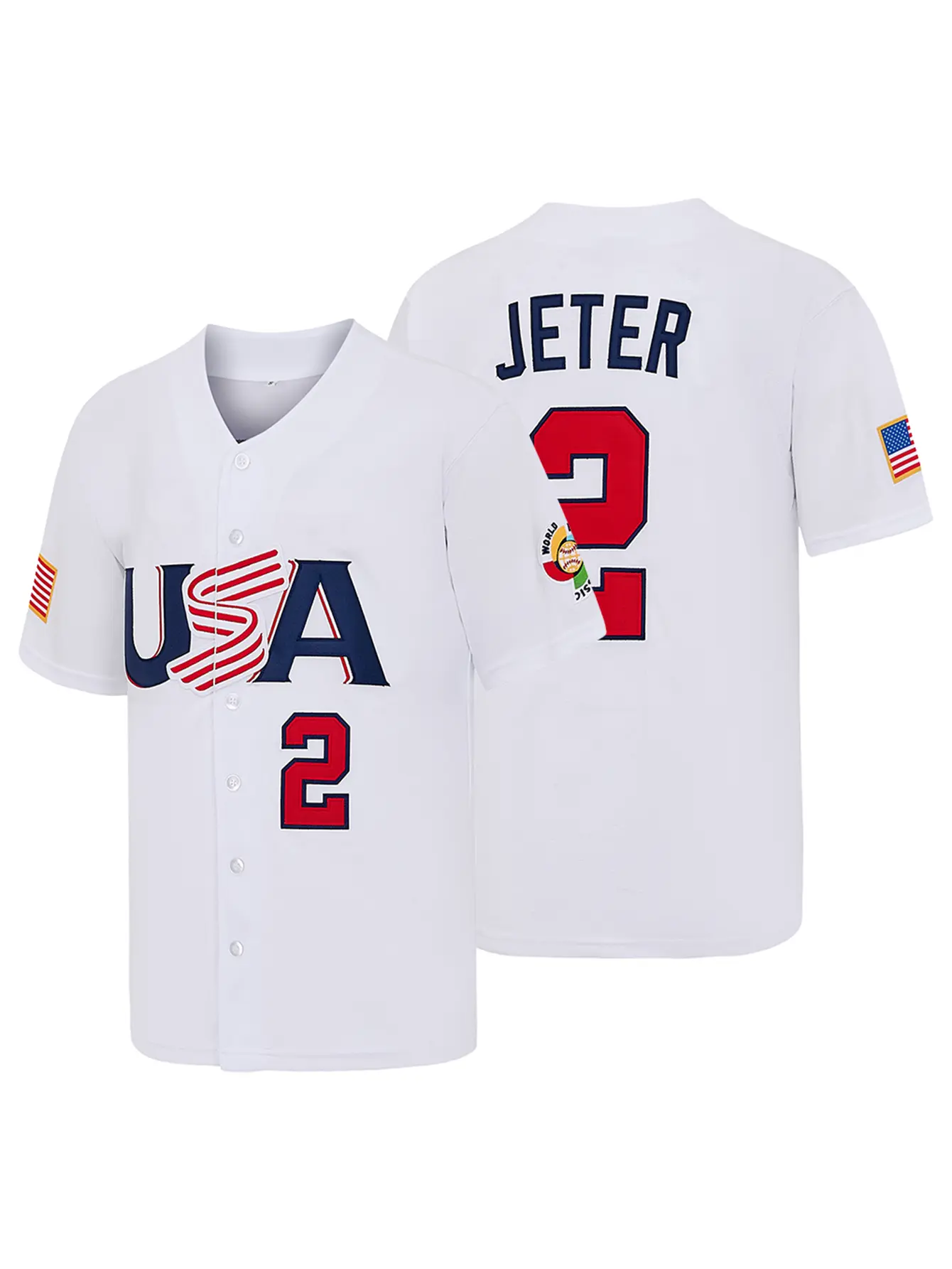 Men's #2 Derek Jeter 2006 USA World Baseball Classic Game Jersey - Vintage Patriotic American Retro Numbered Baseball Apparel, Fan Gift, Vintage Baseball Jersey