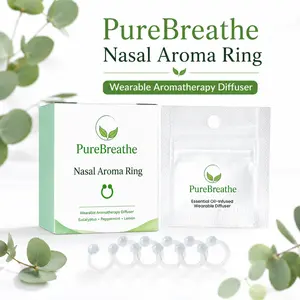 PureBreathe Nasal Aroma Ring, Essential Oil-Infused Wearable Aromatherapy Diffuser, Eucalyptus Scent Soft Silicone Personal Aroma Clip for Travel, Work, Yoga & Daily Use