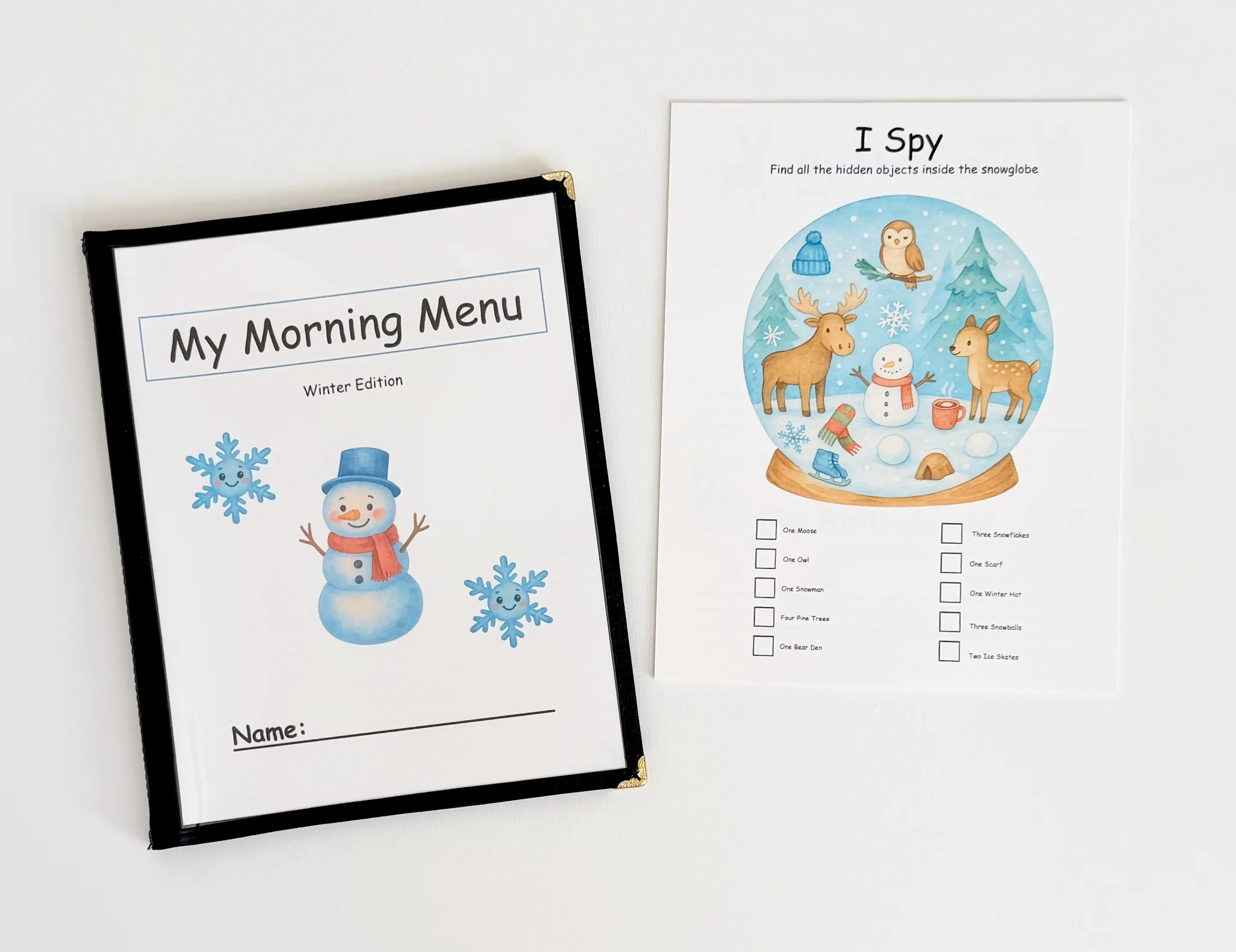 Winter Preschool Morning Menu with 18 Activity Pages Toddler Busy Book for Independent Learning and Homeschool Curriculum