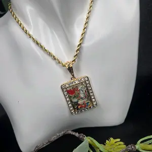 San Miguel Pendant with Rope chain 14K Gold-Plated 3mm x 22" long, clear stones