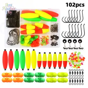 102PCS European Style Carp Fishing Float Kit, Long-Distance Oval Marker Floats with Hooks and Swivels, Complete Sea Rod Tackle Set