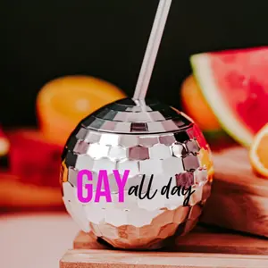 20oz Gay All Day Disco Ball Drink Tumbler with Lid and Straw