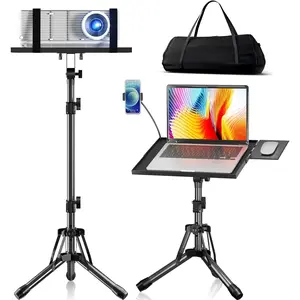 Projector Stand Adjustable Height 20" to 61", Foldable Projector Tripod Stand with  Tray & Phone Holder, Portable Laptop Floor Stand for Office  Stage Studio DJ Racks Podium Stand