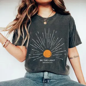 Comfort Colors Be The Light Mathew 5 14 Sunburst Vintage Bible Verse Christian Celestial Tshirt, Boho Shirt, Sun Shirt, Inspirational Gift Womenswear Casual