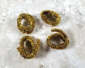 Gold Tinsel Christmas Garland Wired 4 pieces at 12" long Dollhouse Mini Decor