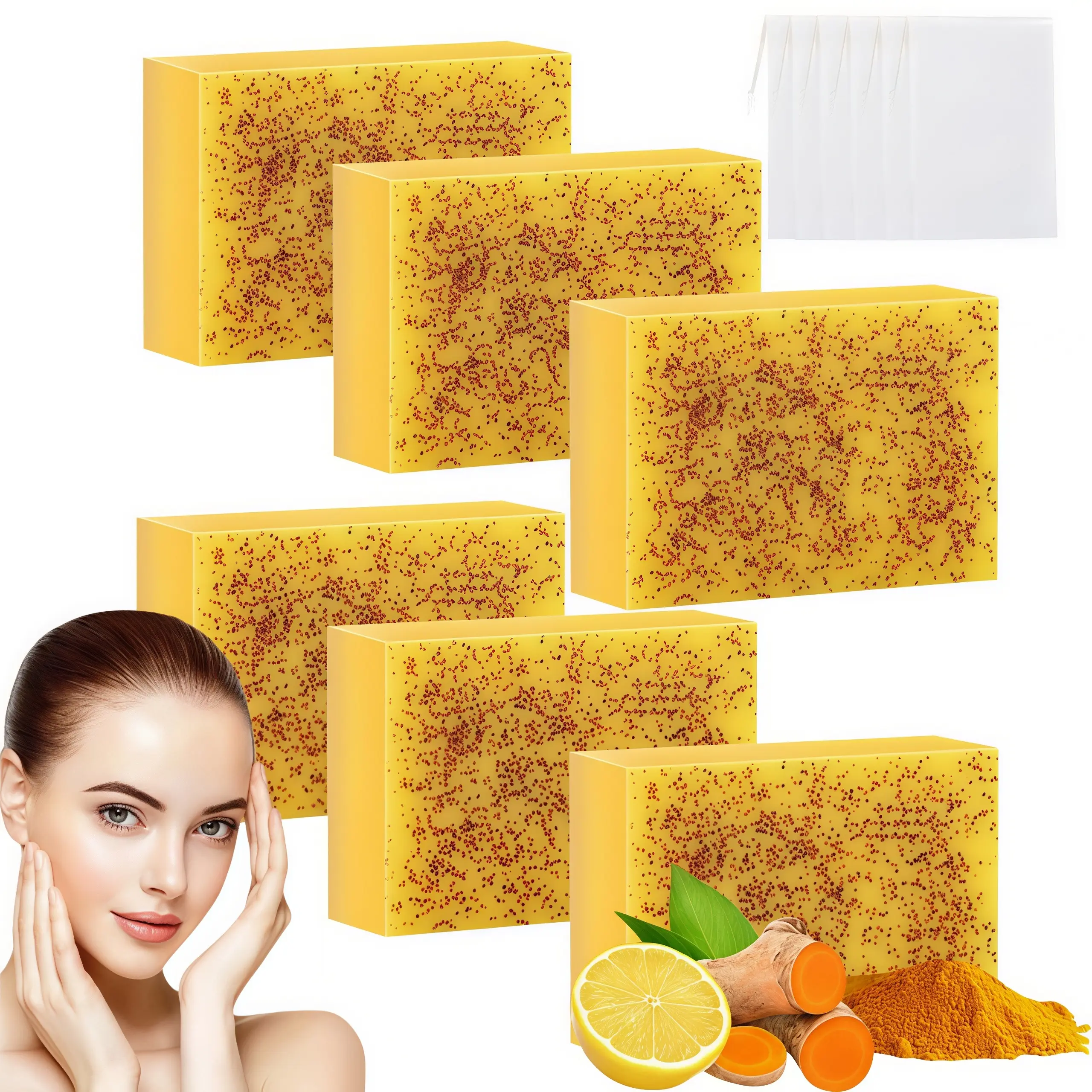 LMMAKE Natural Turmeric Kojic Acid Foaming Soap Bar with Botanical Extracts - Triple-Action Body Care Cleanser for Brightening, Smoothing, Deep Cleansing Face & Body, Dark Spot Reduction, Texture Improvement, Gentle Nourishment