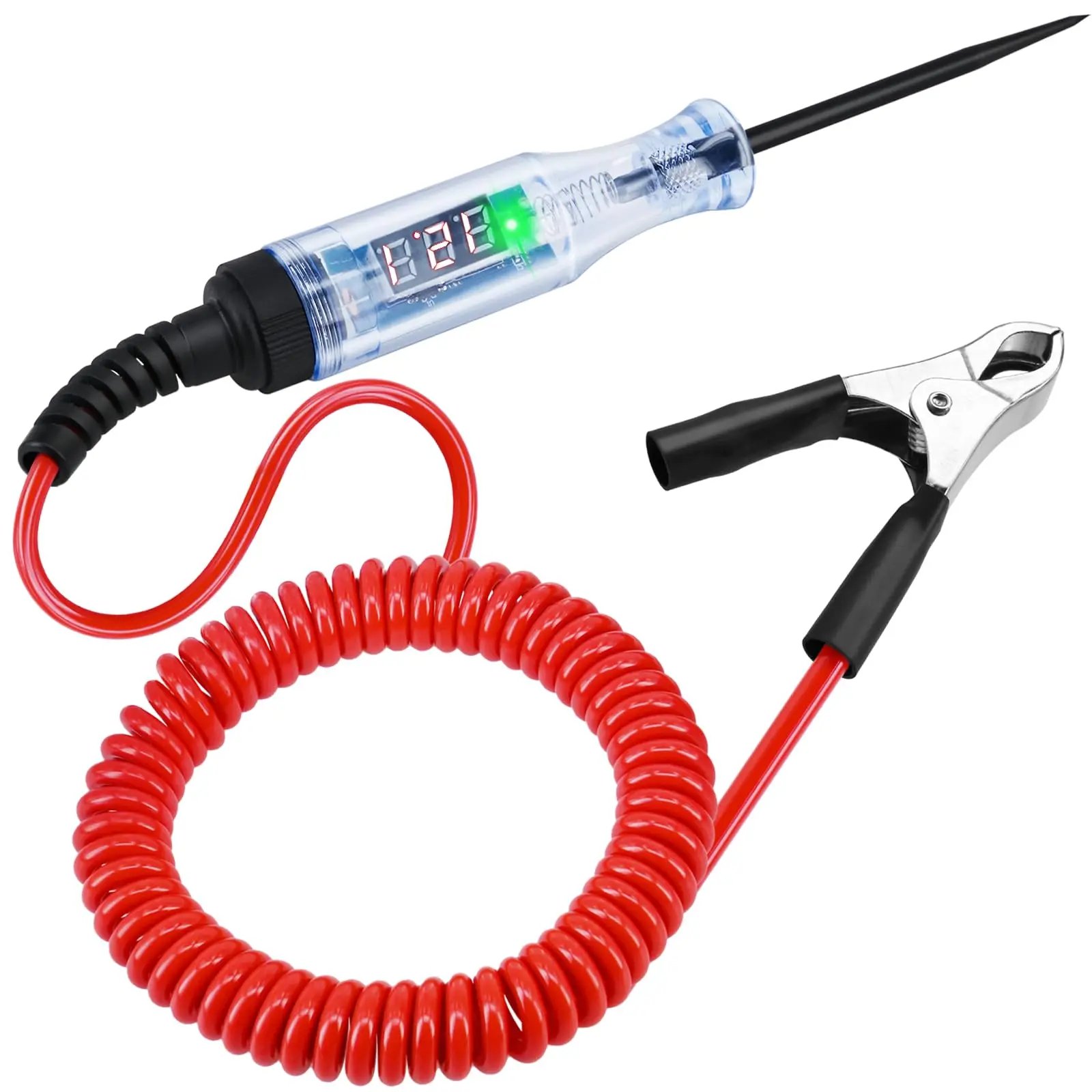 Digital Automotive Test Light with 5-120V Range, LED Display Voltmeter, Extended Spring Wire, Dual-Color Polarity Indicator for Auto Fuse & Wiring Testing