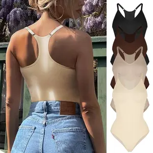 Women's Tummy Control Shapewear Bodysuit, Round Neck Shaper  Sleeveless Racerback  Body Shaper Tank Top Body Suit, Comfortable Farbic Womenswear Underwear