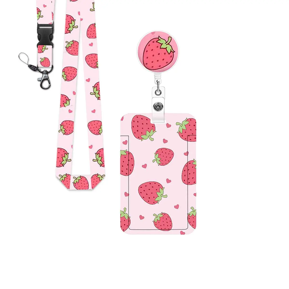 Women ID Badge Holder Set, Strawberry Lanyard & Card Case, Office Accessories, Business Namecard Protector, Nurse Gift, Personalized Lanyard, Nurse Badge Reel, Lanyard For Id Badge, Id Badge Holder With Lanyard, Lanyards with id holder