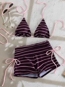 MIINSARA Tropical Resort Wear Two Piece Bikini Set Featuring Printed Top And Matching Swim Bottoms For Poolside