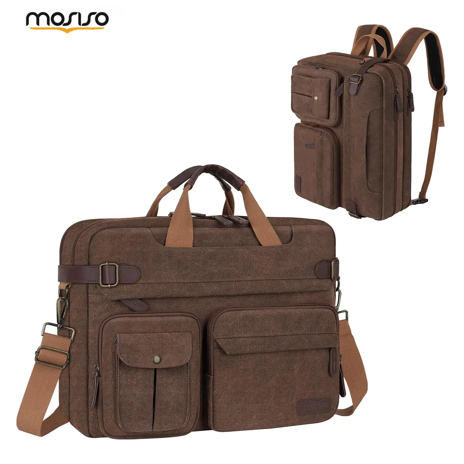 MOSISO 3-in-1 Laptop Bag for Men, 15-16 Inch Convertible Briefcase Backpack & Messenger Bag with Laptop Compartment, Large Capacity Work Travel Computer Bag for College, Business & Daily Use, Brown