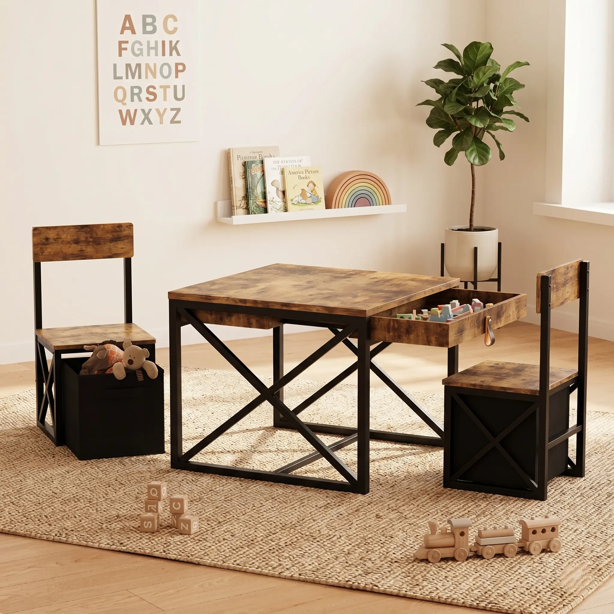 4-in-1 Kids Activity Table Set Storage Bins - Ultimate Playroom Desk