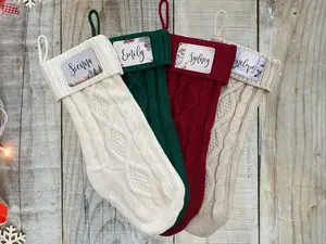 Knitted Christmas Stockings with Personalized Leatherette Name Tags