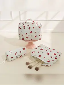 Butterfly Knot Cherry Makeup Bag, Cosmetic Pouch, Fashion Quilted Storage Bag, Large Capacity, High-End Simple Cute Wash Bag, Essential Beauty Solution